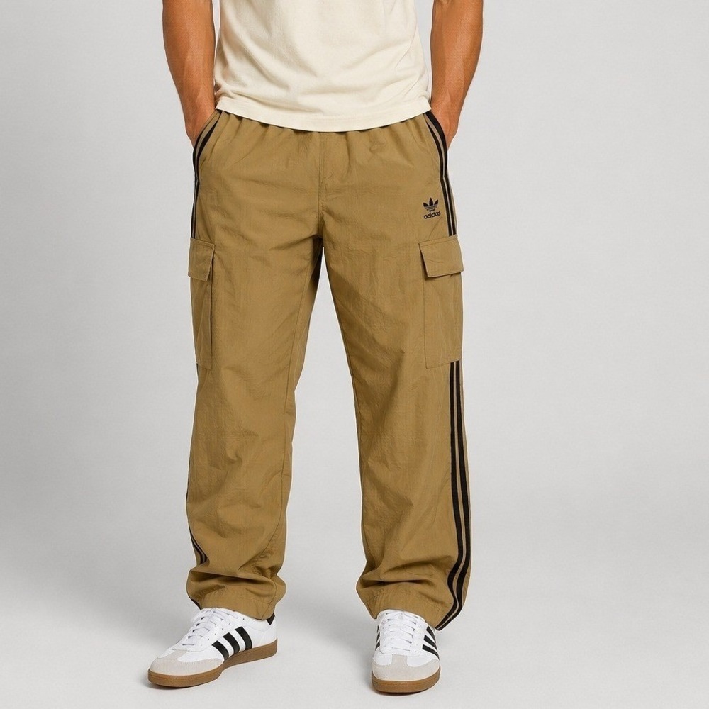ADIDAS Original Classic 3 Stripe Cargo Pants Mens M Tan Athletic Streetwear